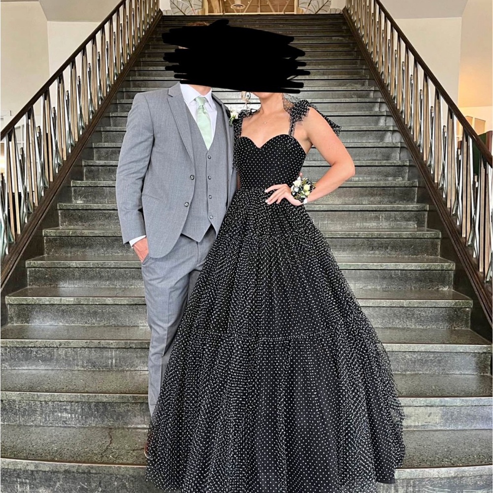 Elegant Black Polka Dot Gown